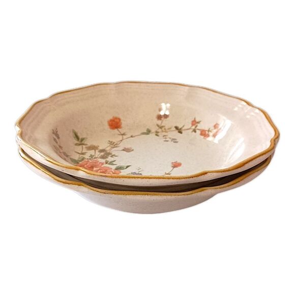 2 Mikasa Garden Club Silk Bouquet Bowls Soup Cereal Stoneware Vintage Cottage - Picture 5 of 16